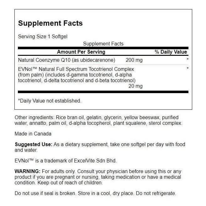Coq10 200 Mg Con Tocotrienoles 20 Mg 60 Cápsulas Soporte Cardiovascular