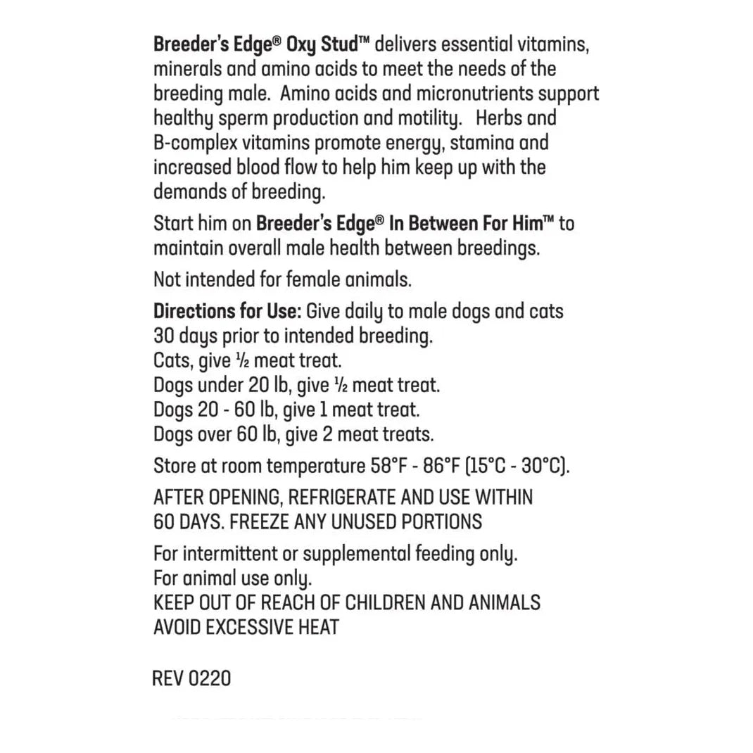 Breeders Edge Oxy Stud Suplemento De Rendimiento Masculino Para Perros Y Gatos 30ct