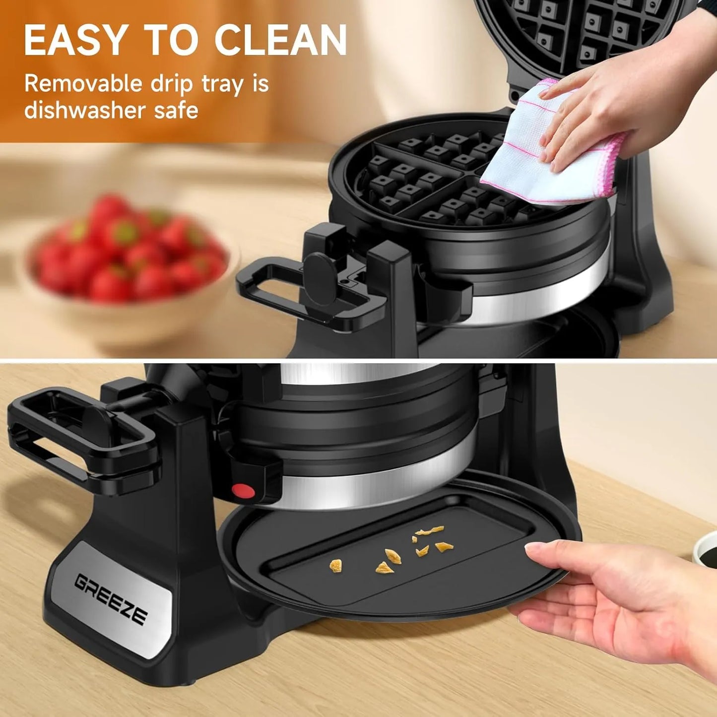 Waflera Belga Doble 180Flip 1400W 8 Rebanadas Acero Inoxidable Antiadherente