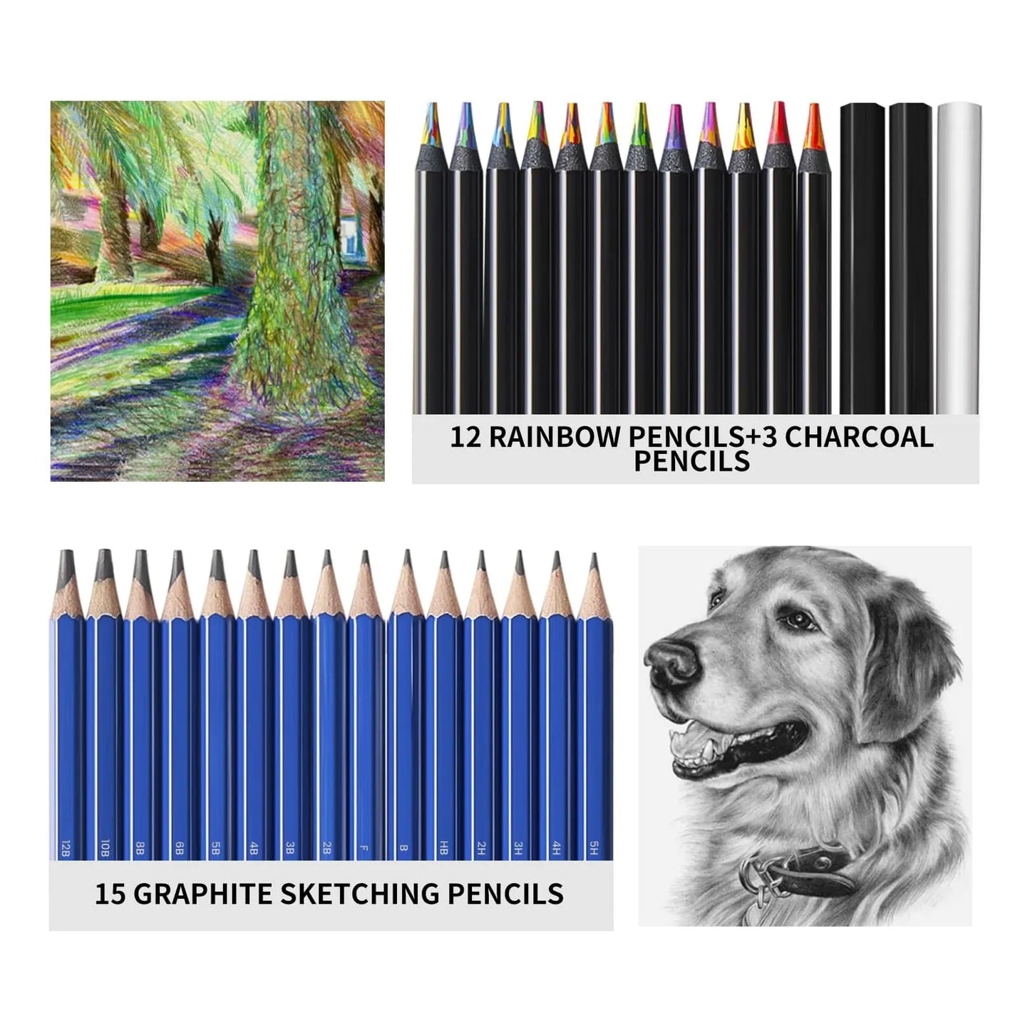 Juego De 81 Lápices De Dibujo Profesionales Con Arco Iris Colores Grafito Acuarela Y Más