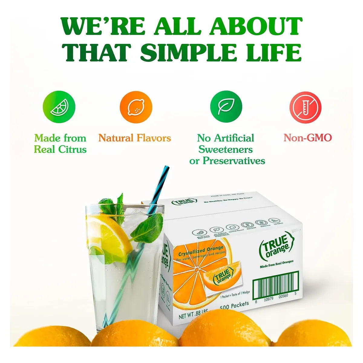 True Orange Potenciador De Agua 500 Sobres Sabor Naranja Natural Sin Calorias