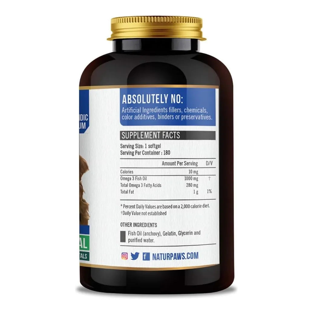 Aceite De Pescado Omega 3 Para Mascotas 1000 Mg Dha Epa Piel Brillante Y Articulaciones Fuertes