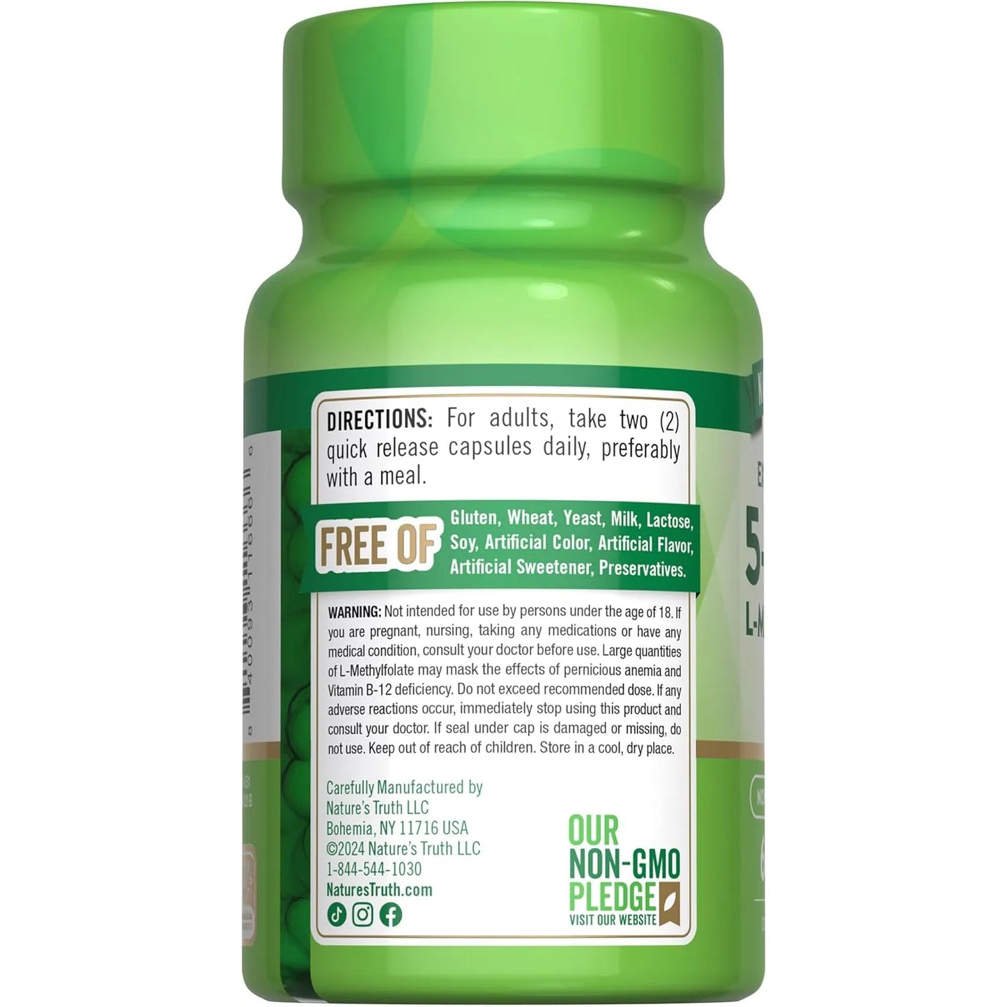 L Metilfolato 15 Mg 60 Capsulas Extra Fuerte Nature's Truth Sin OMG Ni Gluten