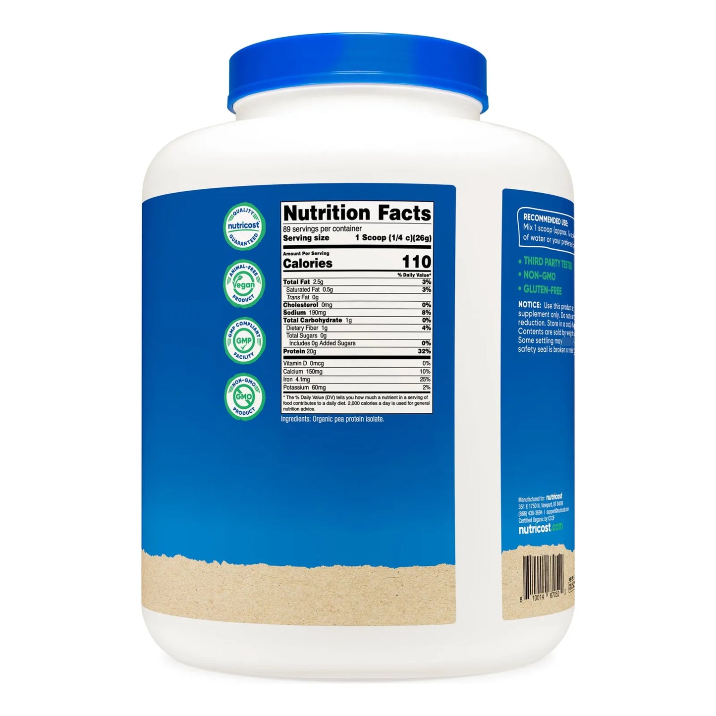 Proteína En Polvo Aislada De Guisante Orgánica 5LBS Sin Sabor USDA Organic Vegana Sin Gluten