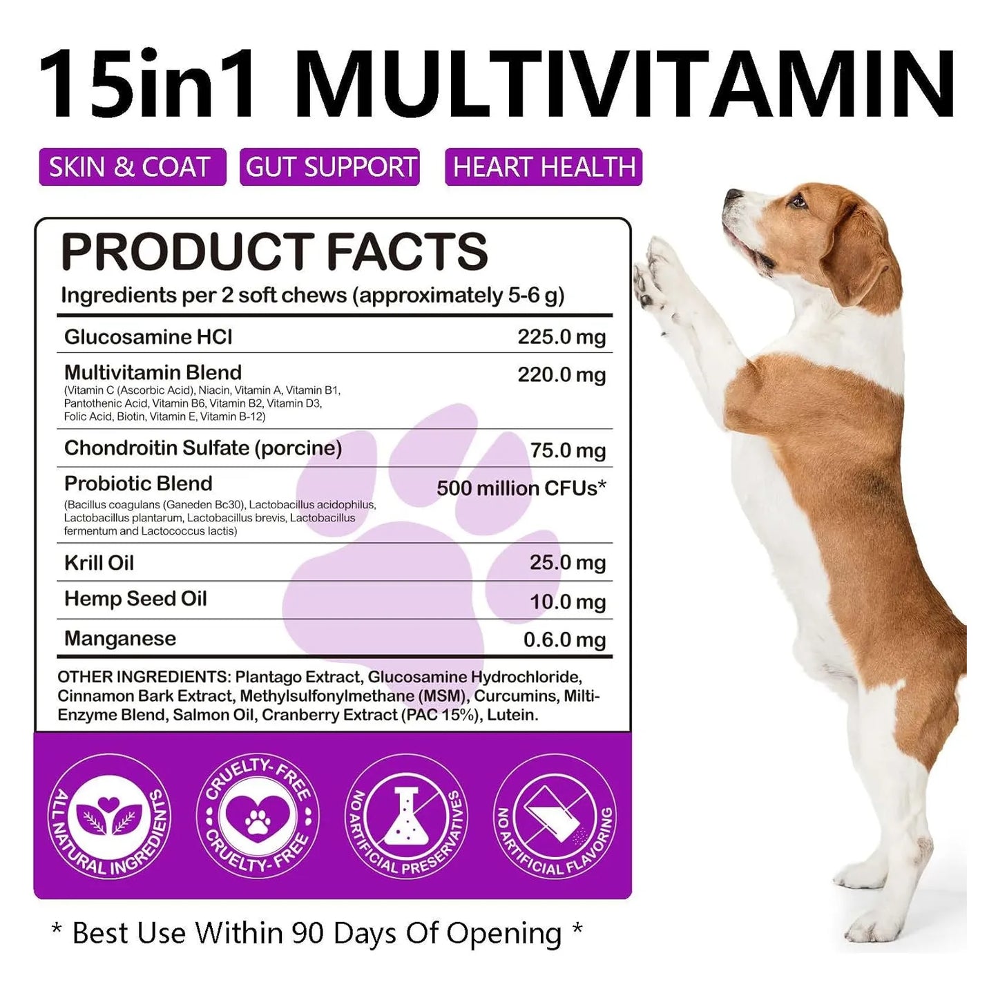 Multivitaminico Masticable Para Perros 150 Piezas 15 Vitaminas Y Probióticos