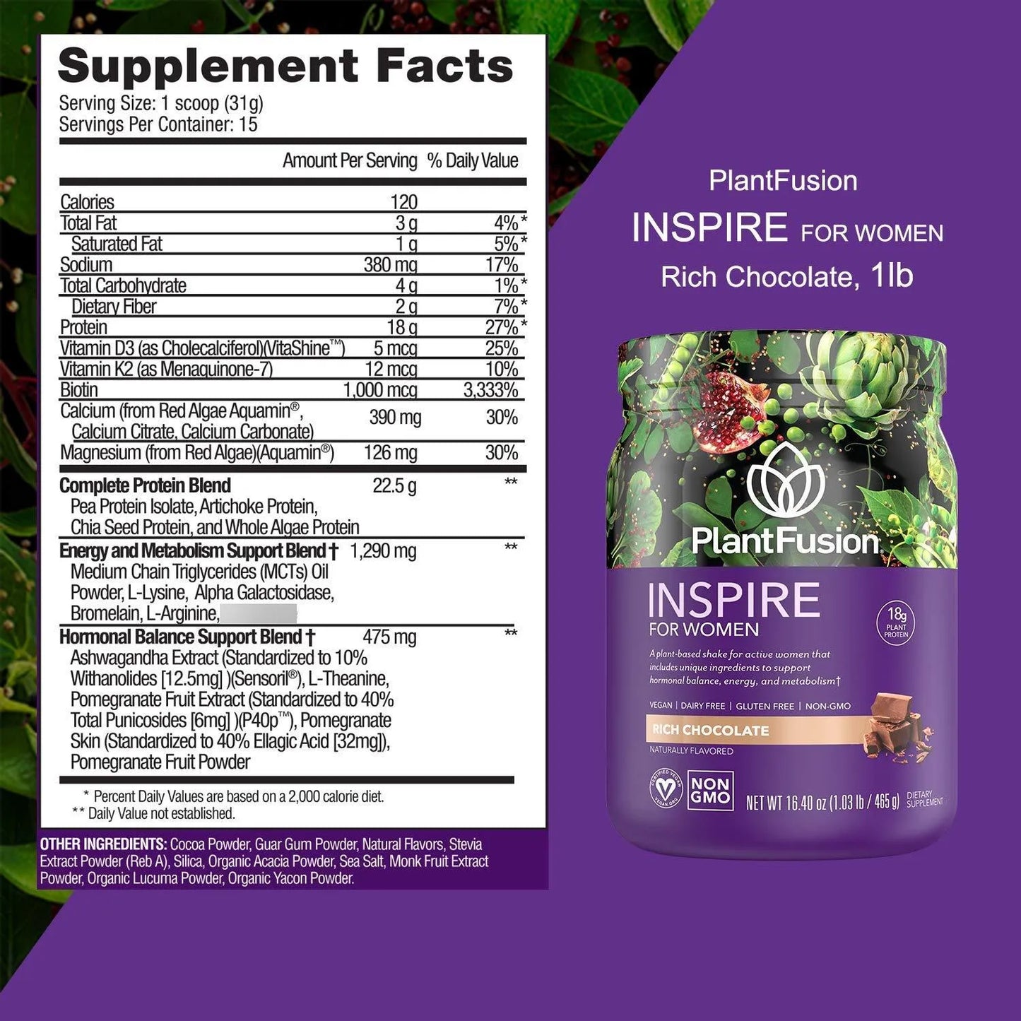 Proteina Vegetal Mujer Bajo Carbohidratos Apoyo Muscular Mag Chocolate Rico Inspire 1 Libra