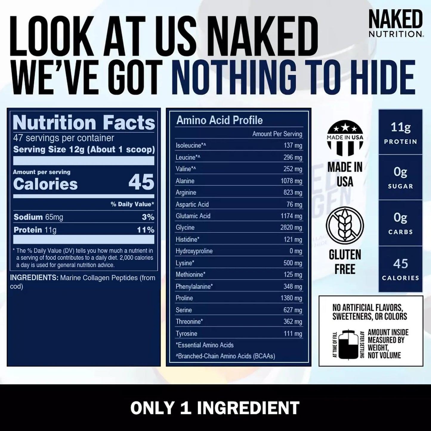 Proteína En Polvo Péptidos Colágeno Bacalao Silvestre 47 Porciones Naked Marine