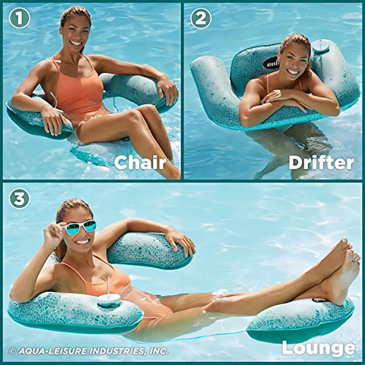 Aqua Mosaic 3 En 1 Sillon De Piscina Flotador Transformable Verde