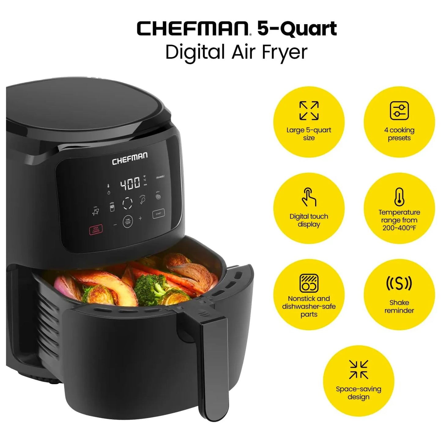 Chefman Freidora De Aire Digital 4.7 Litros Control Tactil Cocina Saludable