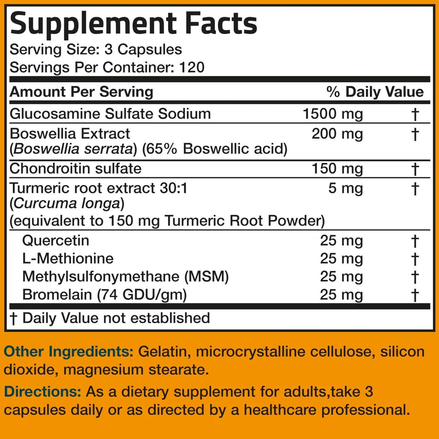 Glucosamina Condroitina Cúrcuma MSM 360 Cápsulas Fórmula Avanzada Para Articulaciones