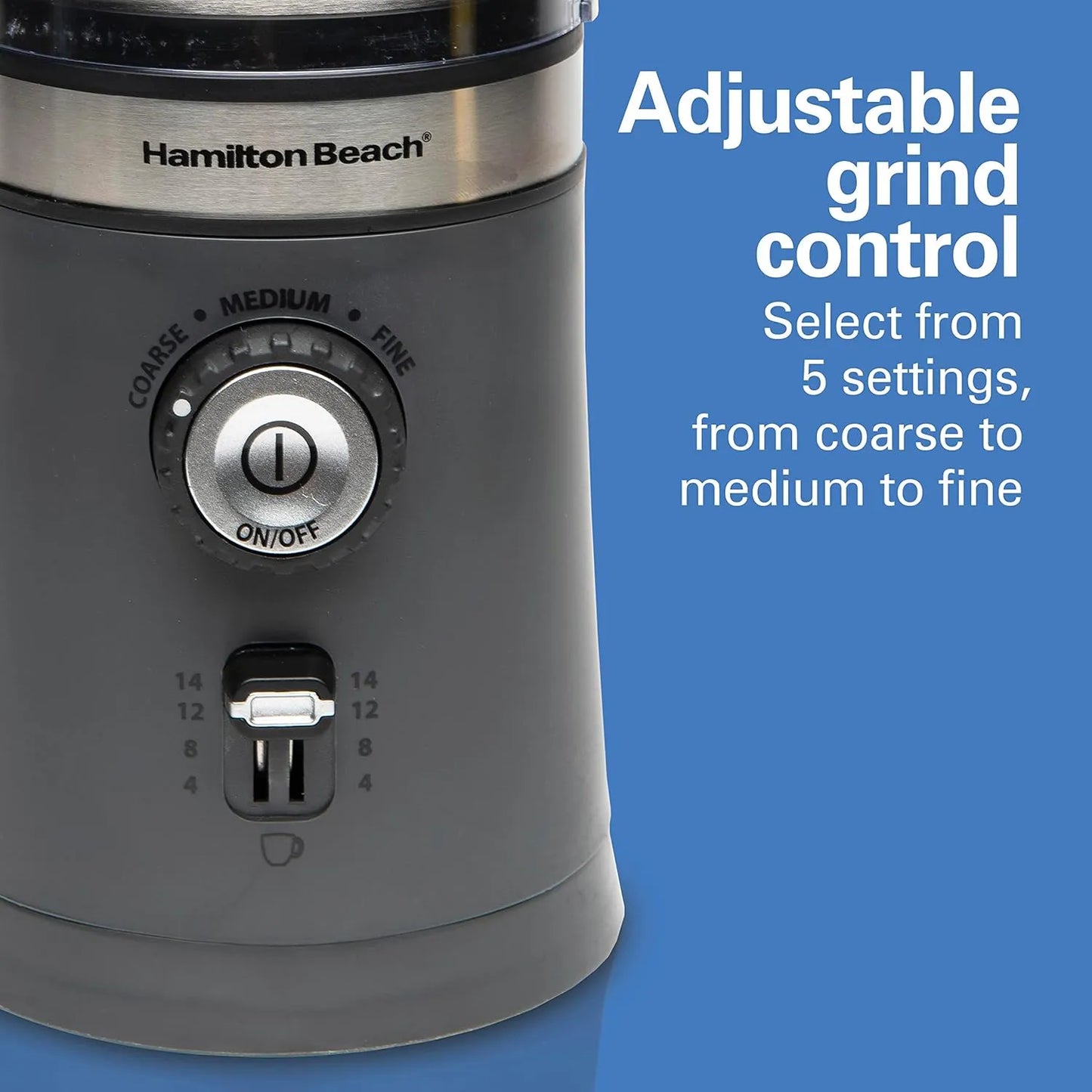 Molinillo De Café Eléctrico Hamilton Beach Ajustable 14 Tazas Acero Inoxidable