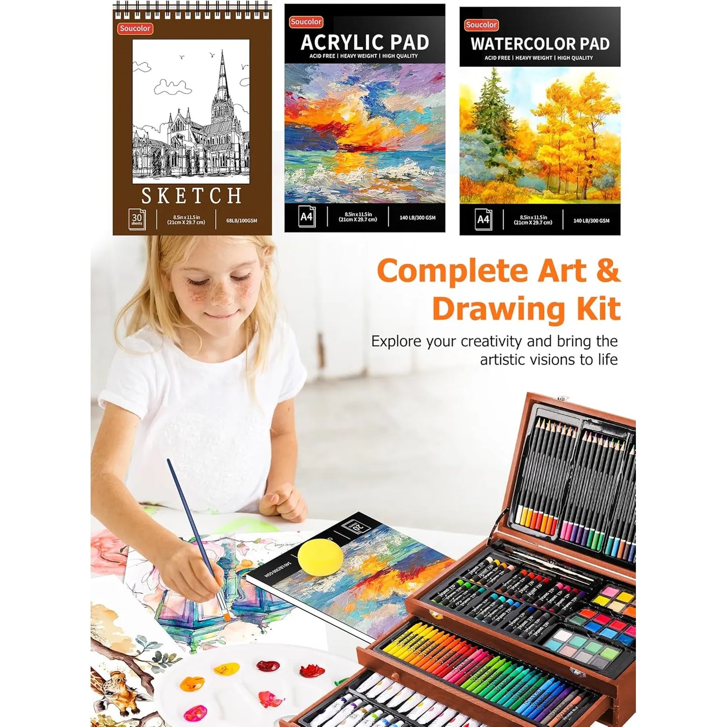 Kit De Arte 192 Piezas Pintura Acrilica Acuarela Lienzos SOMOS IMPORTACIONES GOLD