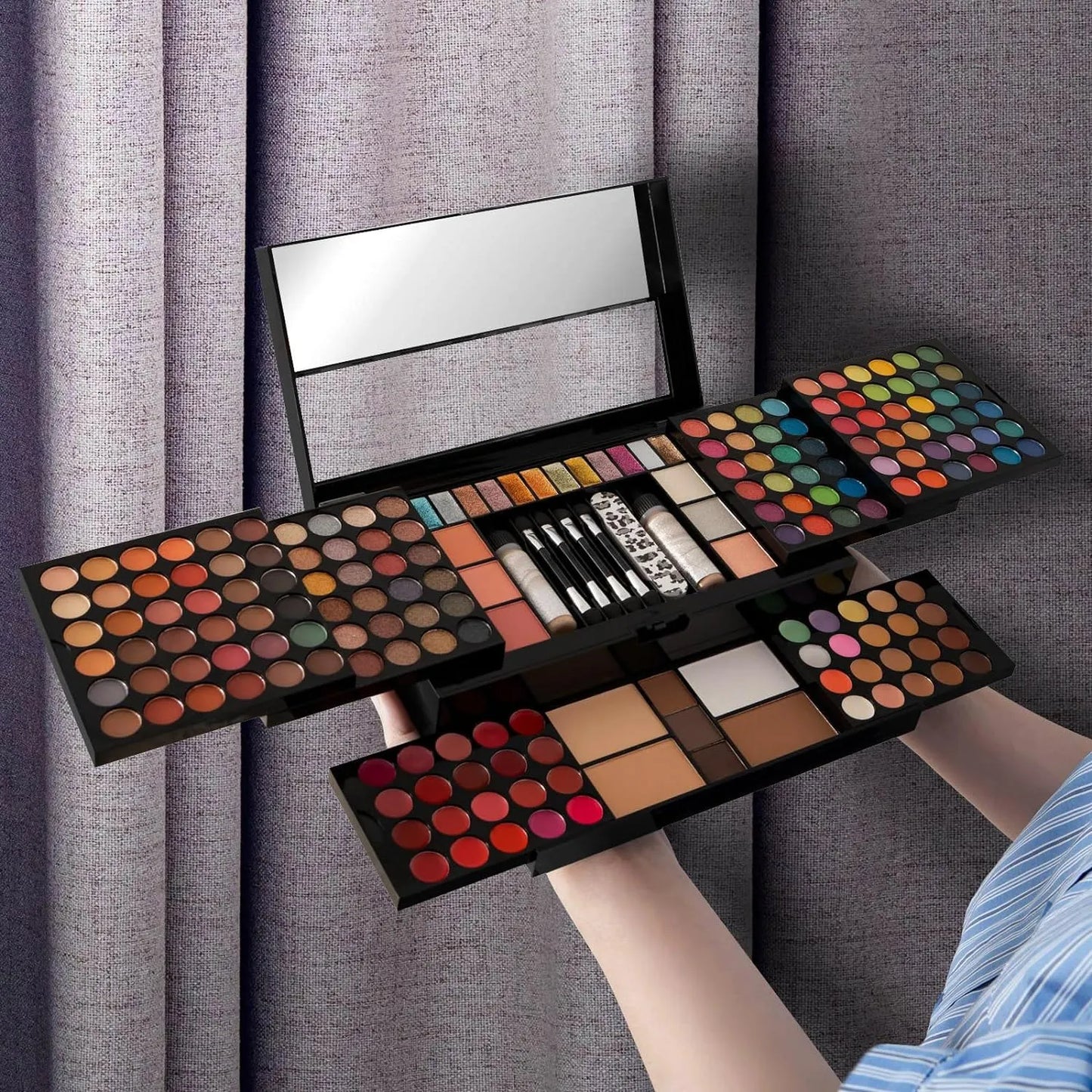 Kit Completo Maquillaje Profesional 187 Colores Sombras Labios Miss Rose M