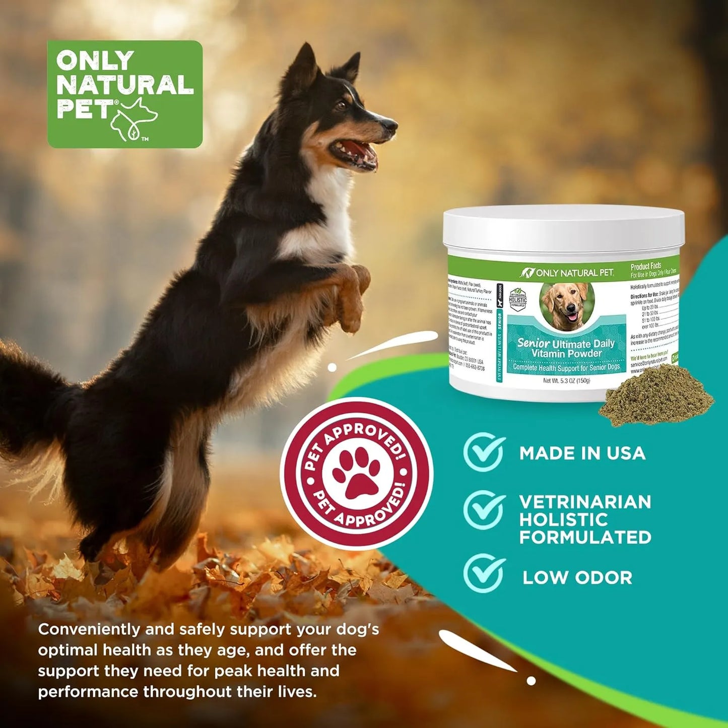 Vitaminas Diarias Para Perros Mayores Only Natural Pet Suplemento En Polvo Sabor Pavo 5.3 Onzas