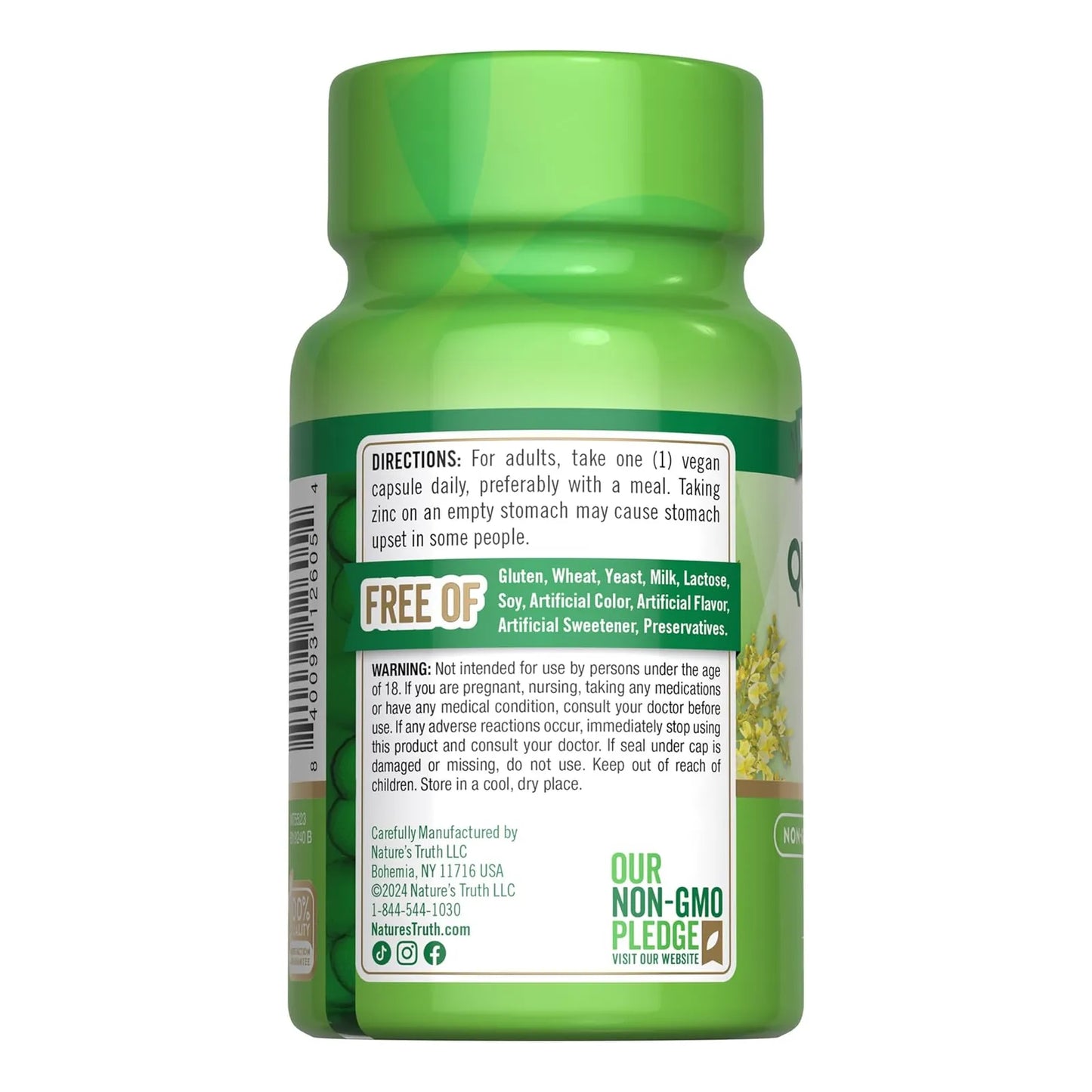 Quercetina Con Zinc 500 Mg 30 Capsulas Vegano Sin Gluten Nature's Truth