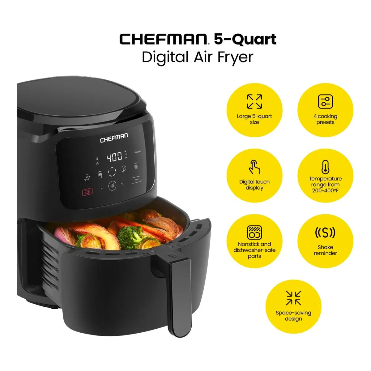 Freidora De Aire Chefman 4 7 Lt Pantalla Tactil Digital Cocina Sin Aceite