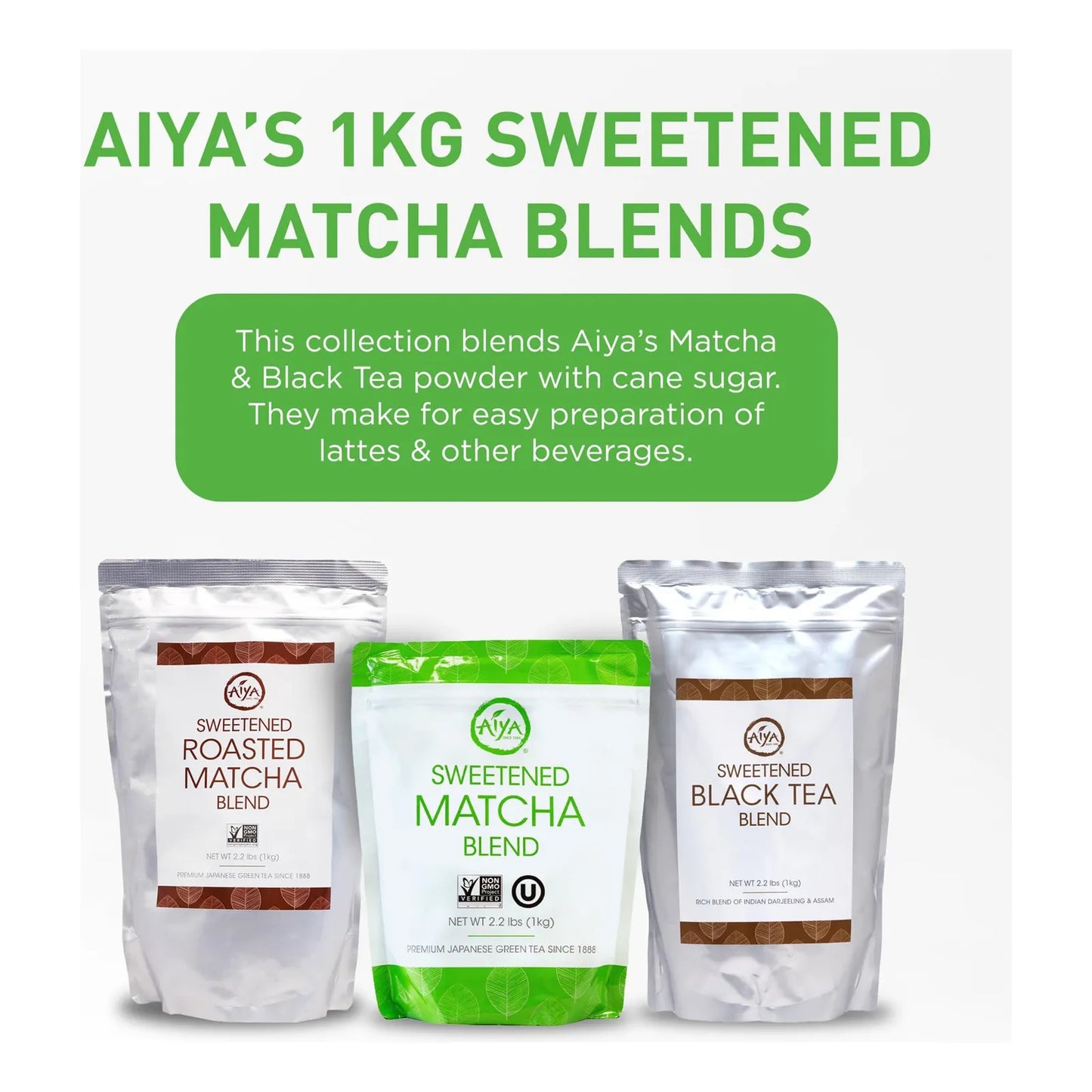 Aiya Polvo De Matcha Endulzado Latte Con Té Verde Japonés Antioxidante 2.2 Lbs