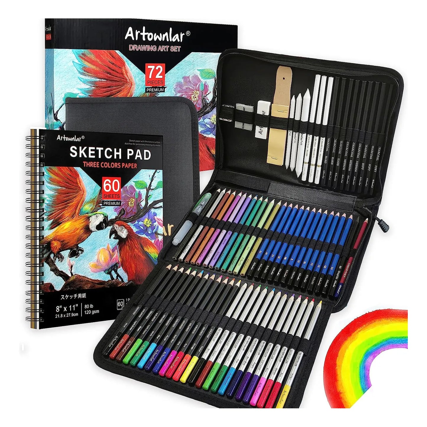 Set De Dibujo Profesional 72 Piezas Cuaderno Boceto 3 Colores Ideal Para Artistas