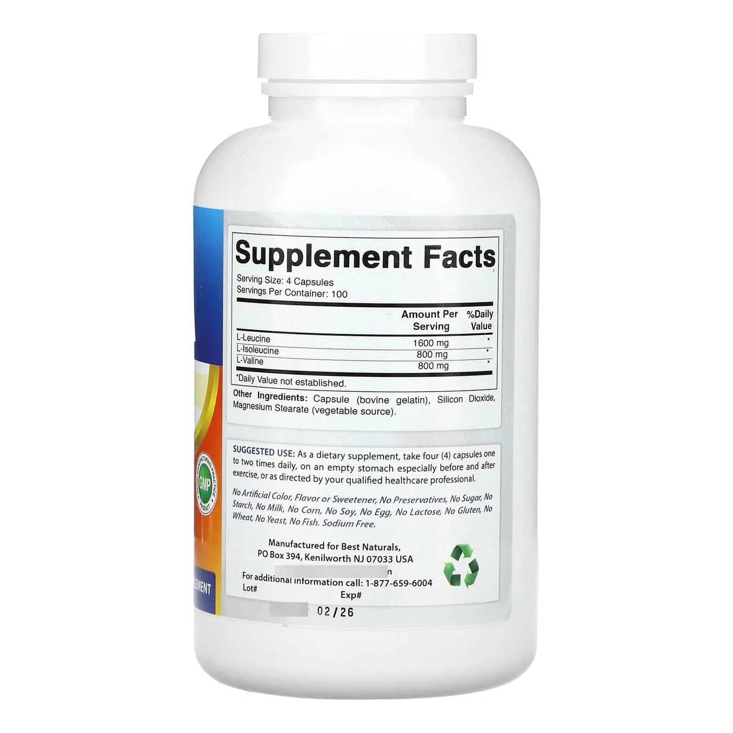 BCAA Aminoacidos De Cadena Ramificada 3200 Mg 400 Capsulas Grado Farmaceutico