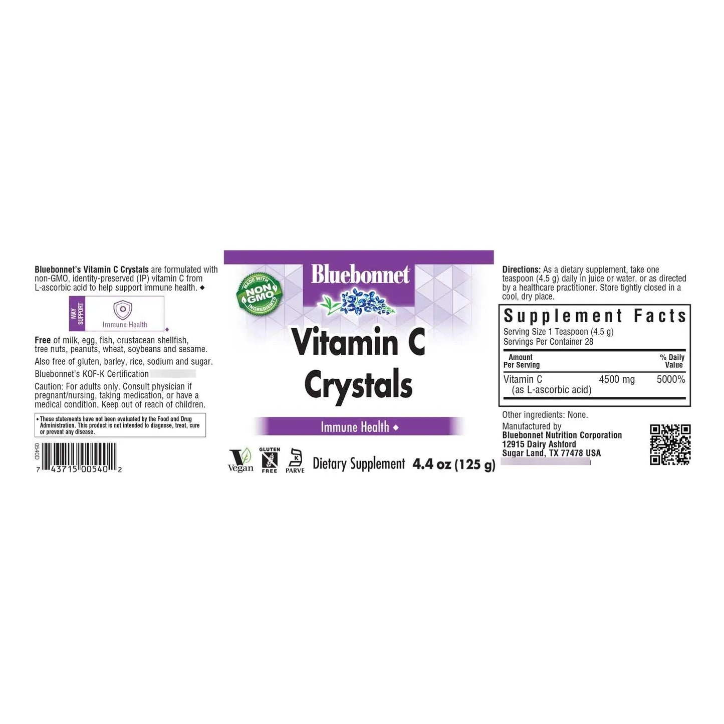 Cristales De Vitamina C En Polvo 125 G Refuerzo Inmunológico Antioxidante Vegano