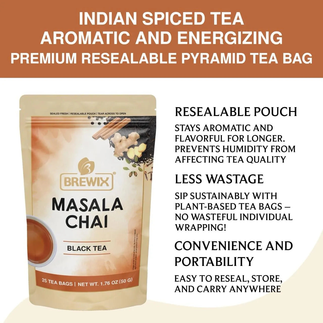 Masala Chai Bolsas De Té Piramidales 25 Unidades Especias Frescas Y Robustas