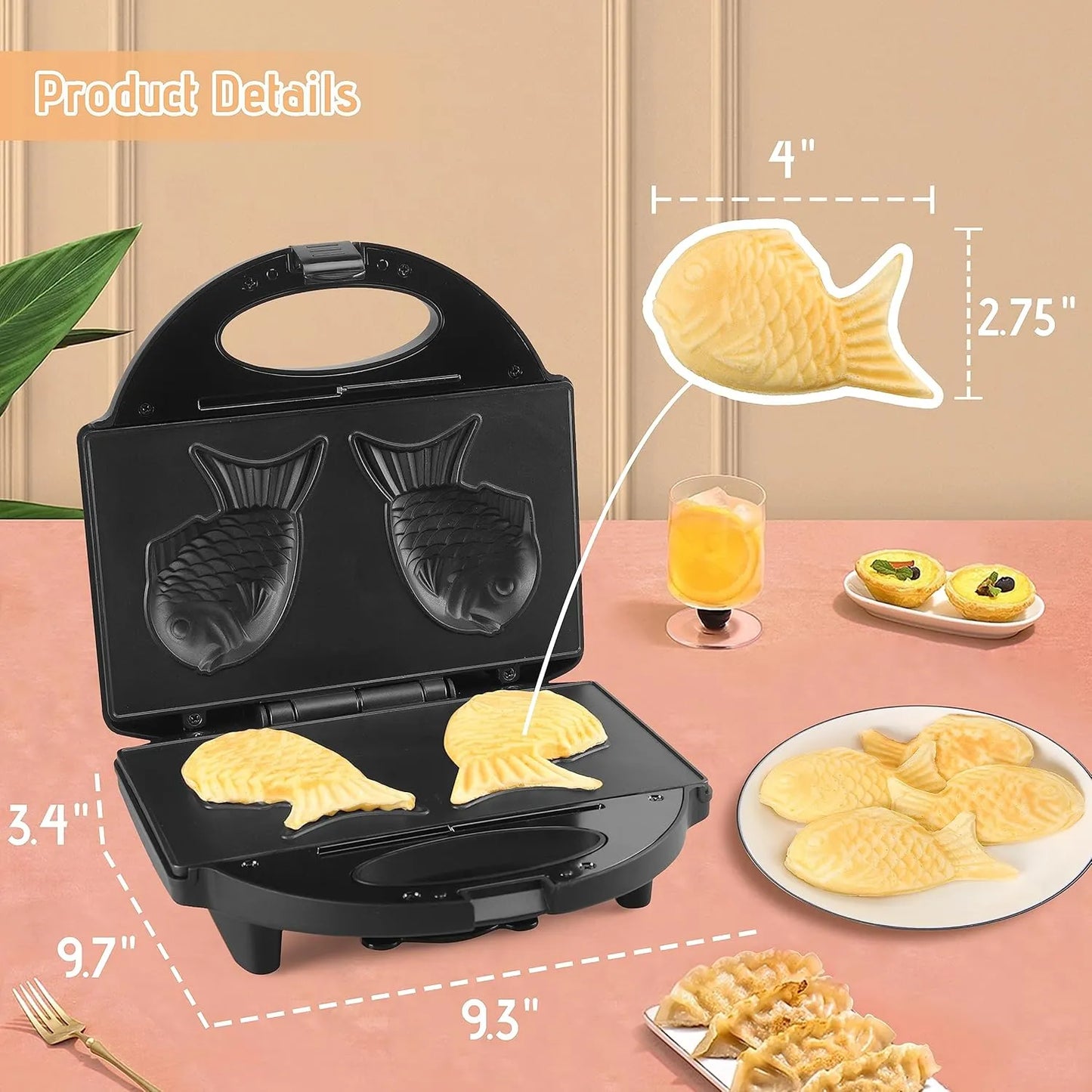 Máquina De Taiyaki Gofres Pescado Antiadherente Cocina Rápida Y Fácil
