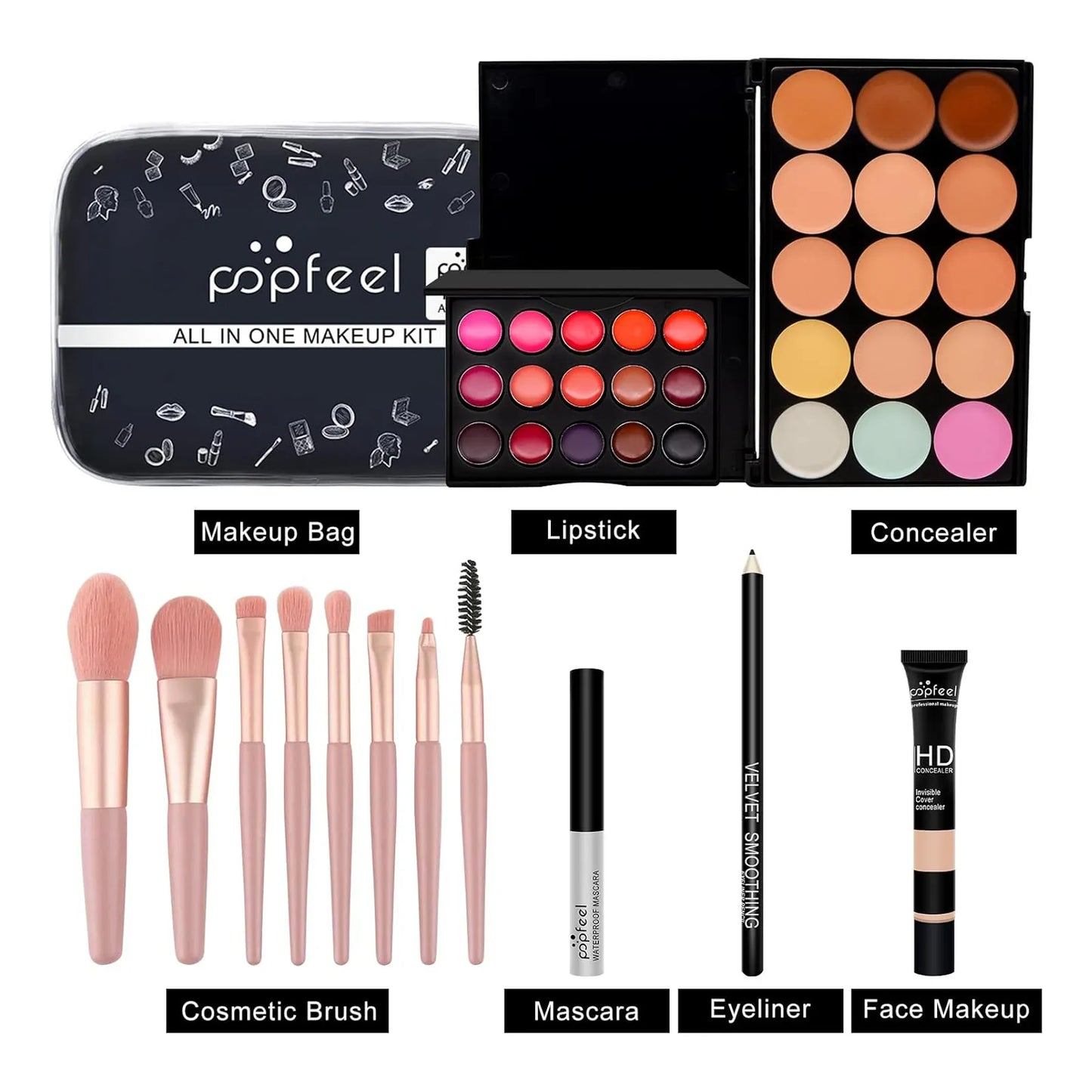 Kit Maquillaje Todo En Uno Brocha Sombras Brillo Labial Regalo Perfecto