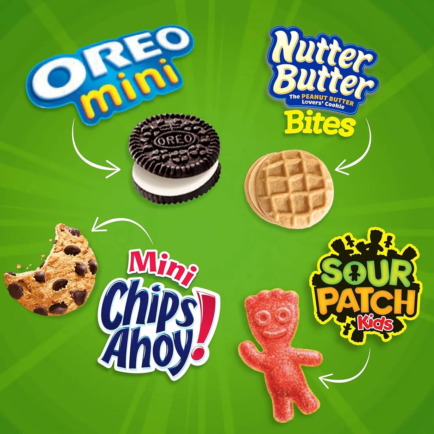 Surtido Mini Galletas Snacks Kids 32 Paquetes Oreo Chips Ahoy Sour Patch