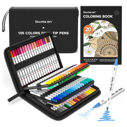 Rotuladores Shuttle Art Punta Doble 105 Colores Estuche Portátil Libro Colorear