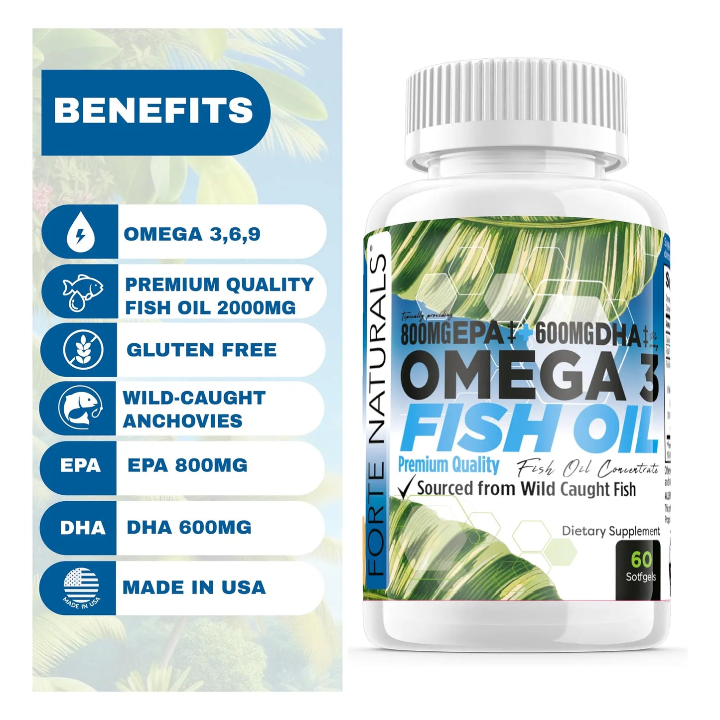 Aceite De Pescado Omega 3 2000 Mg Alta Potencia 800 Mg Epa 600 Mg Dha Suplemento Cardiovascular