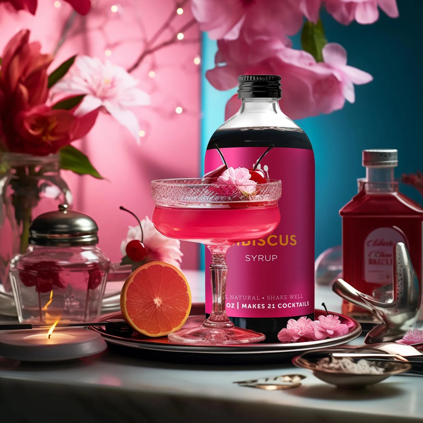 Jarabe De Cóctel De Hibisco 473 Ml Sabor Dulce Y Agrio Para Bebidas Premium