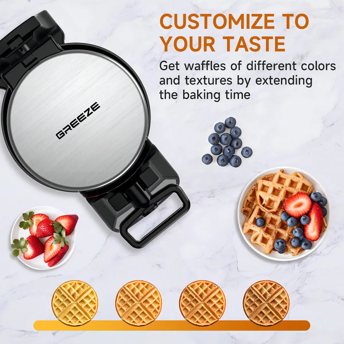 Waflera Eléctrica Greeze SW-2090A Plateado Y Negro Waffles Perfectos
