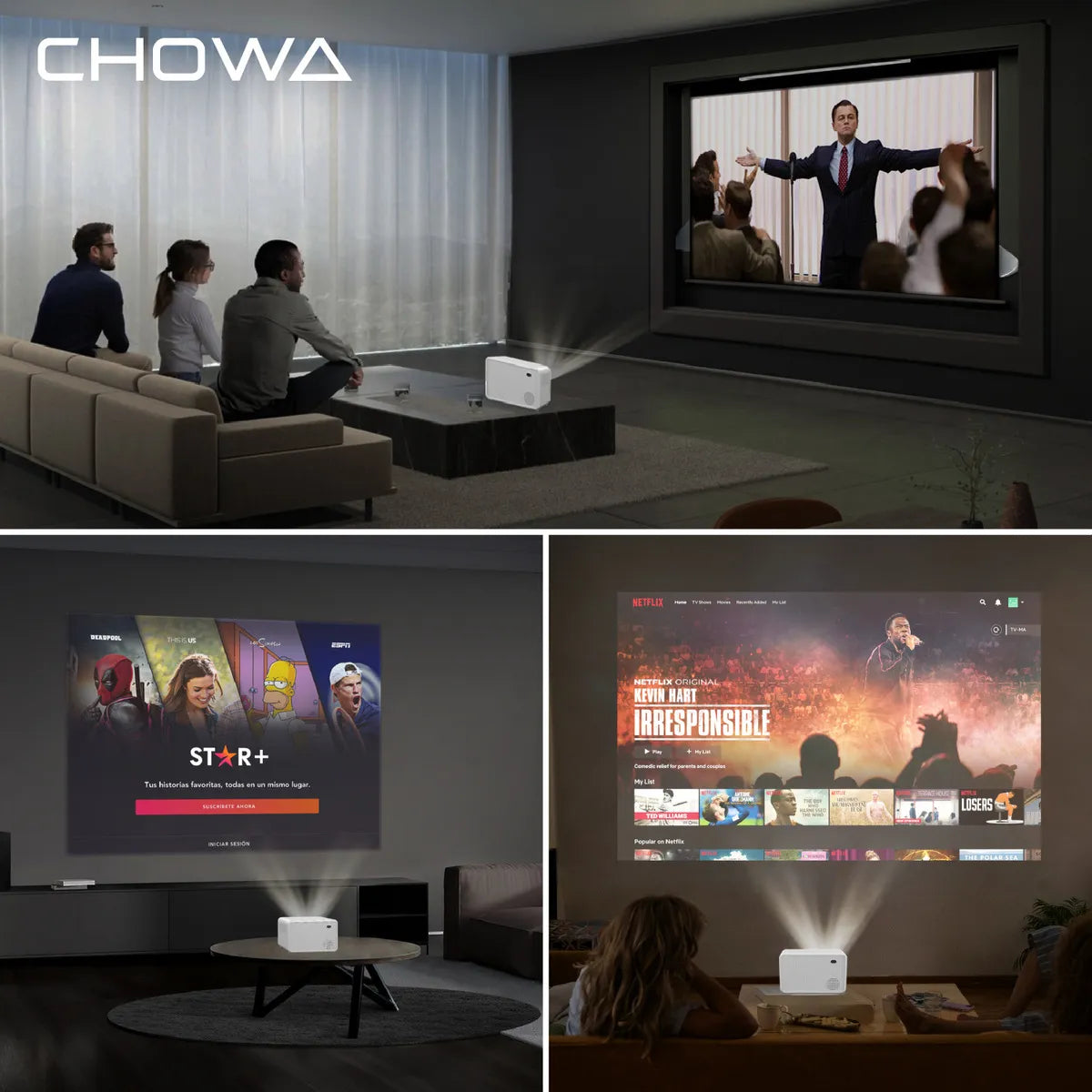 Proyector Chowa 4K HD Portátil Android Wifi 170 Lúmenes Cine En Casa