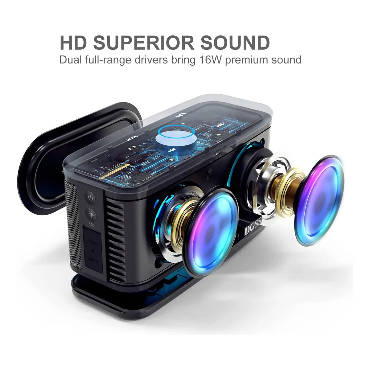 DOSS SoundBox Plus Altavoz Bluetooth Portátil Sonido HD 16W Luces LED 20H Autonomía