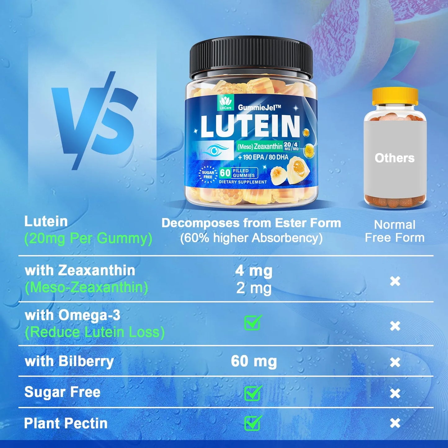 Gomitas Luteína Y Zeaxantina Para Ojos 40 Mg Con EPA DHA Sin Azúcar