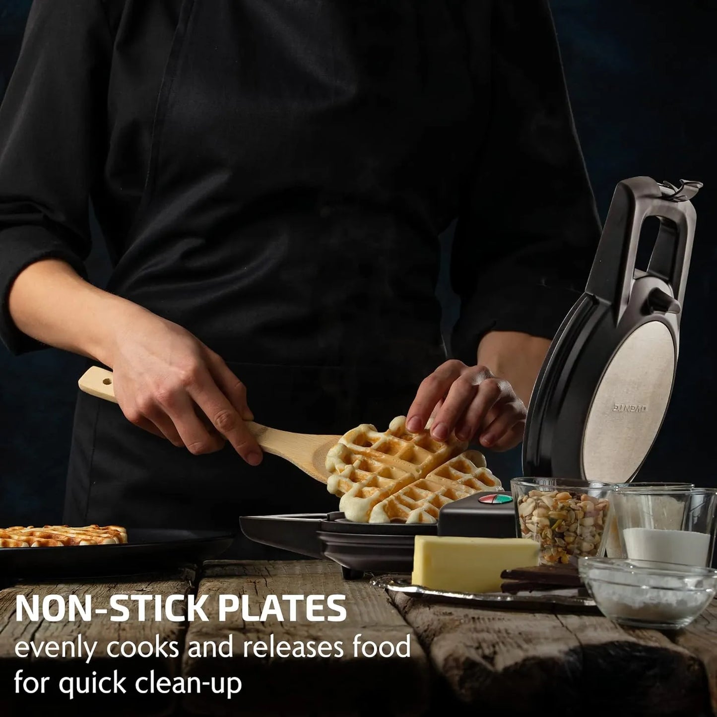 Gofrera Belga Ovente Con Platos Antiadherentes Rotación 180° Para Waffles Perfectos