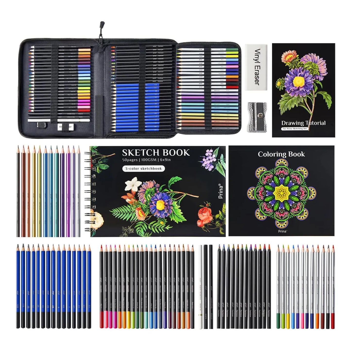 Juego De 81 Lápices De Dibujo Profesionales Con Arco Iris Colores Grafito Acuarela Y Más