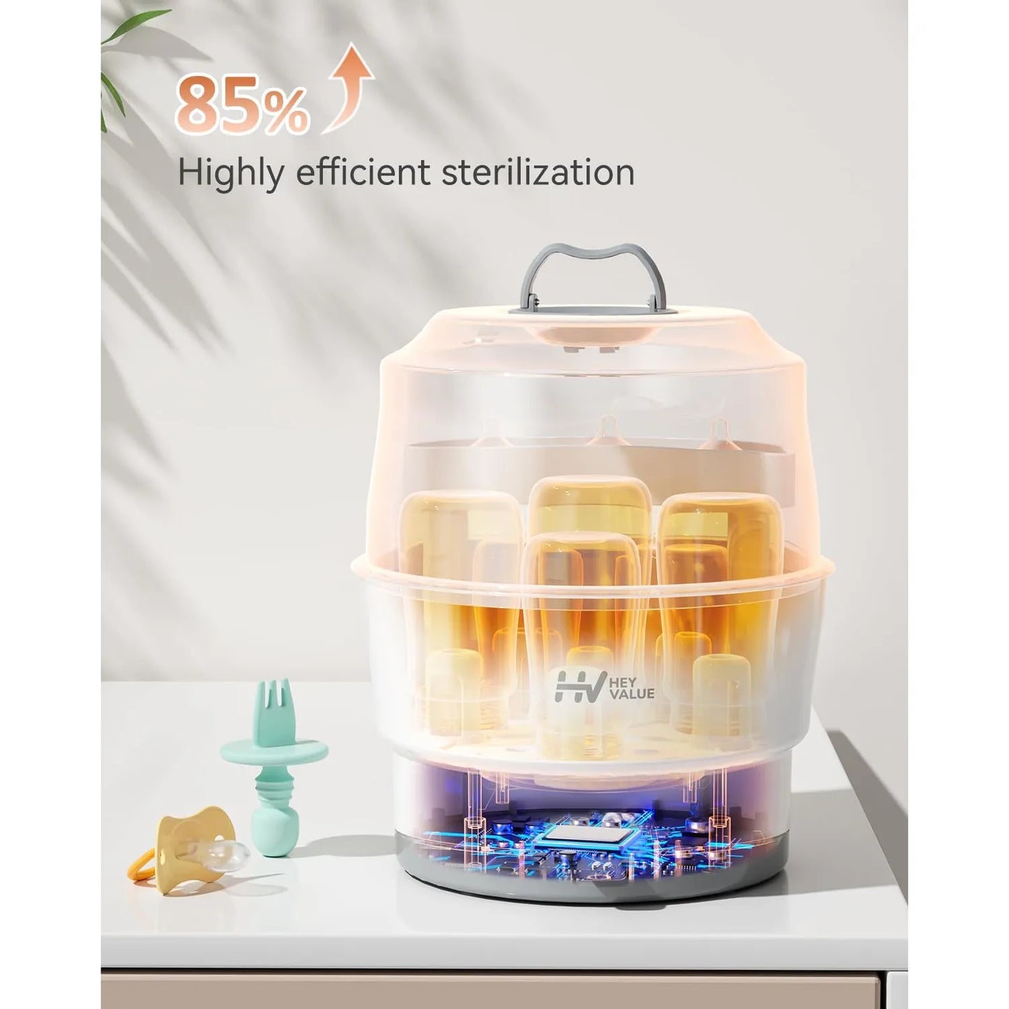Esterilizador Eléctrico Biberones HEYVALUE Elimina 99.9 Bacterias En 6 Minutos
