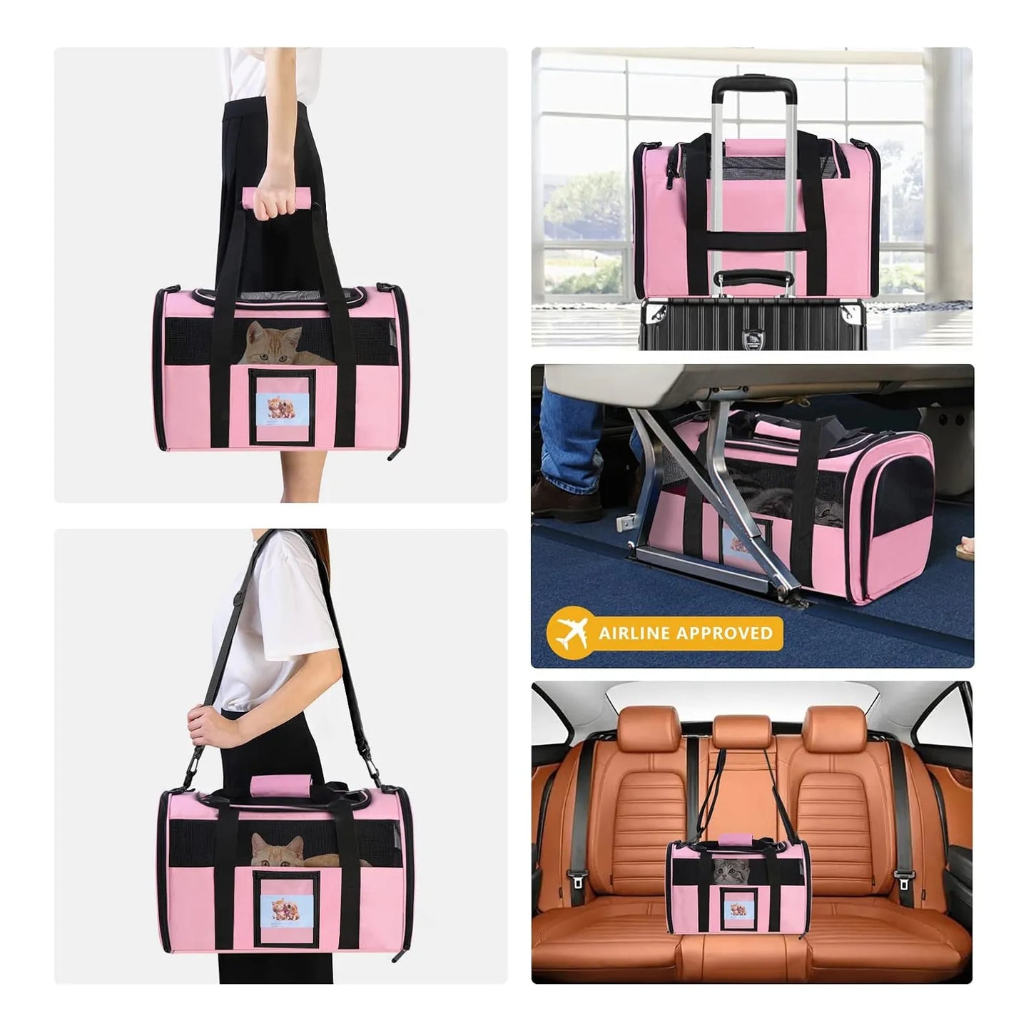 Transportador Para Mascotas Aprobado Por Aerolíneas Plegable Y Suave Color Rosa