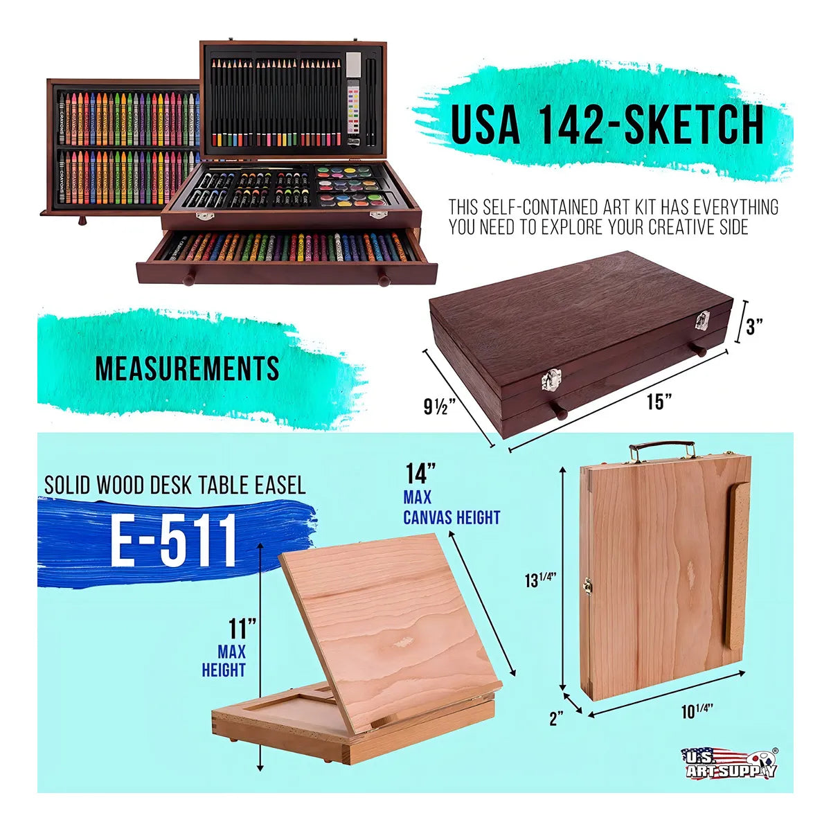 Kit De Arte 163 Piezas Profesional Con Caballete Y Estuche De Madera