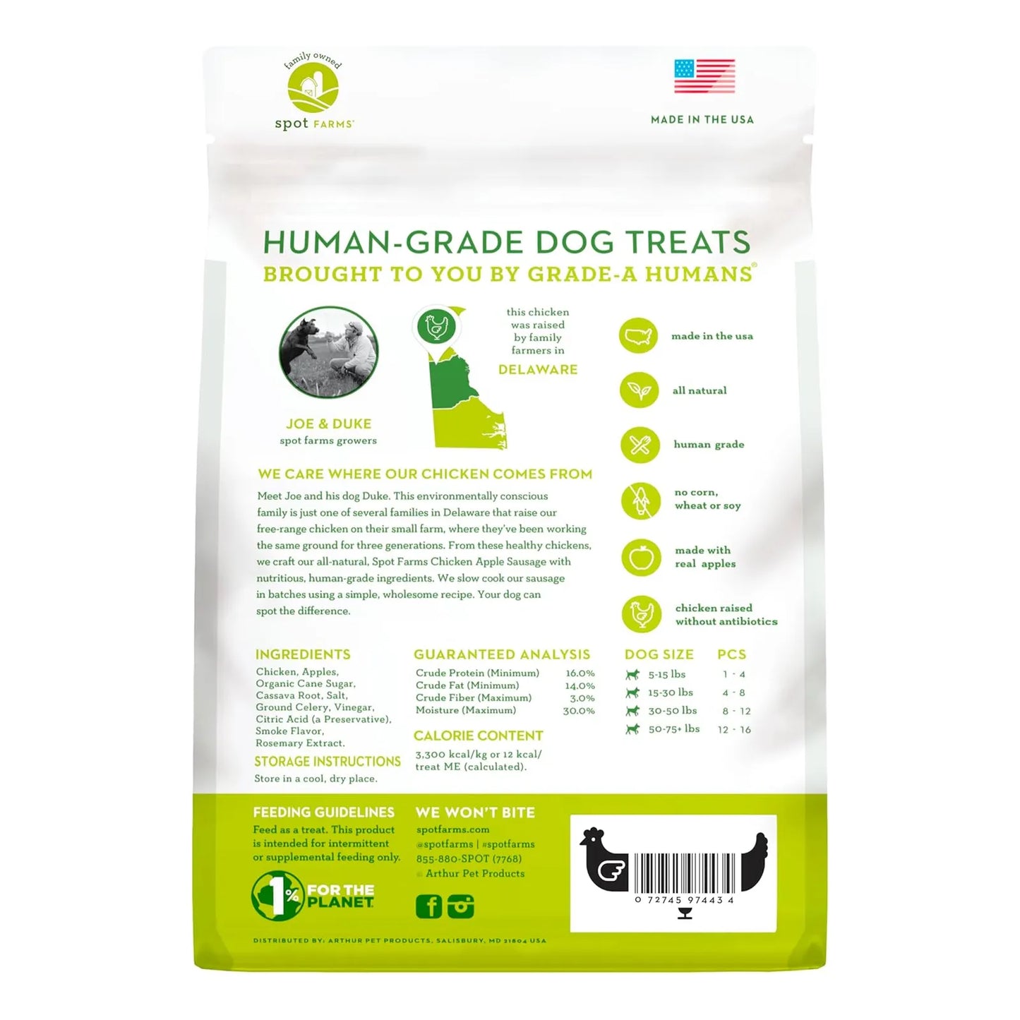 Salchicha Natural De Pollo Y Manzana Saludable Para Perros Spot Farms 12.5 Onzas