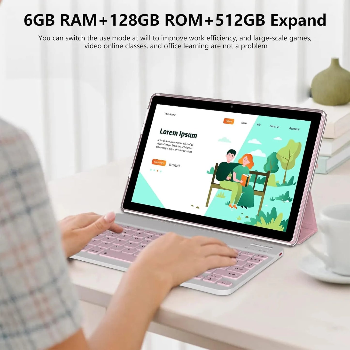Tablet 10 PuLG 2 en 1 6GB RAM 128GB Teclado Mouse Funda Pantalla HD