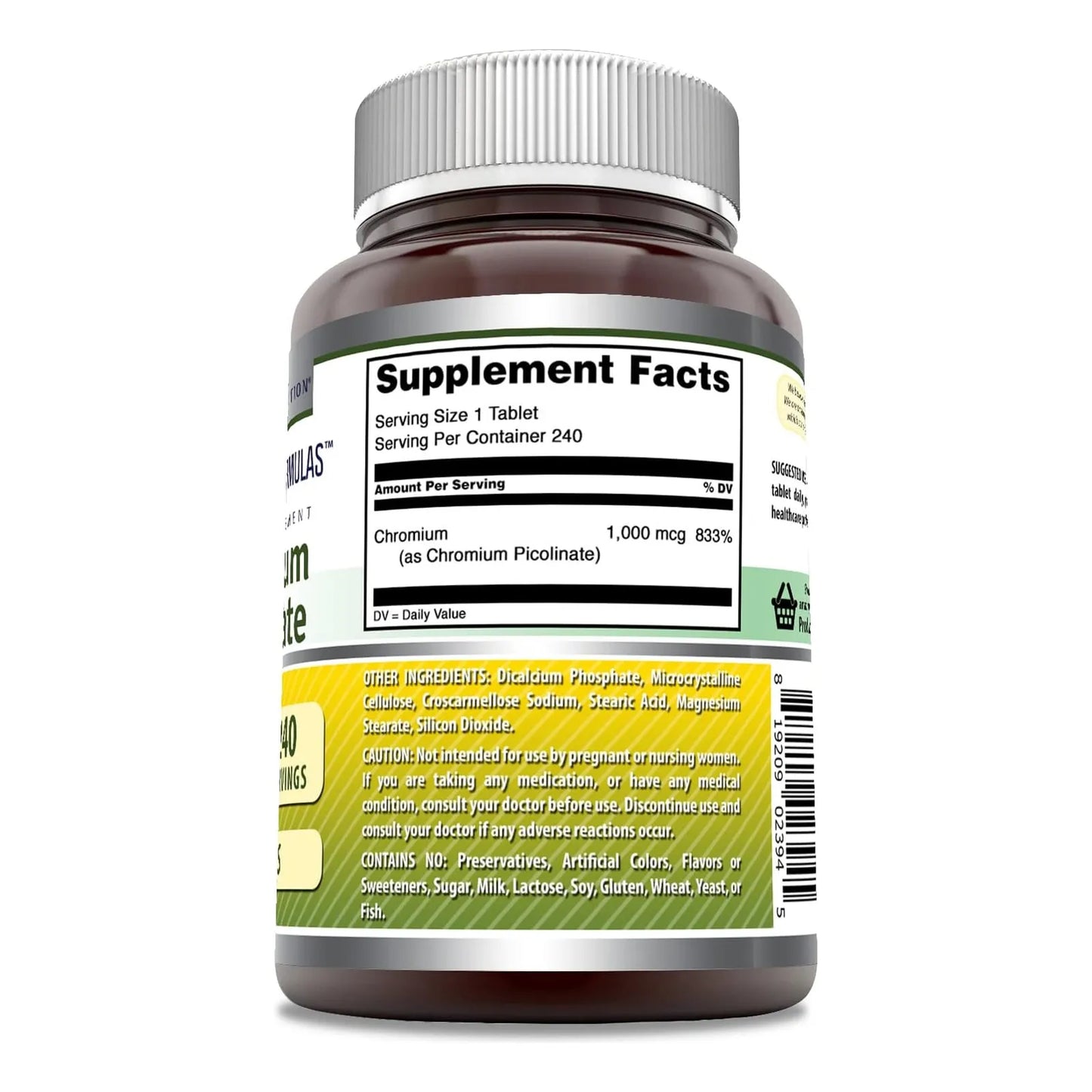 Picolinato De Cromo 1000 Mcg 240 Capsulas Sin Omg Sin Gluten