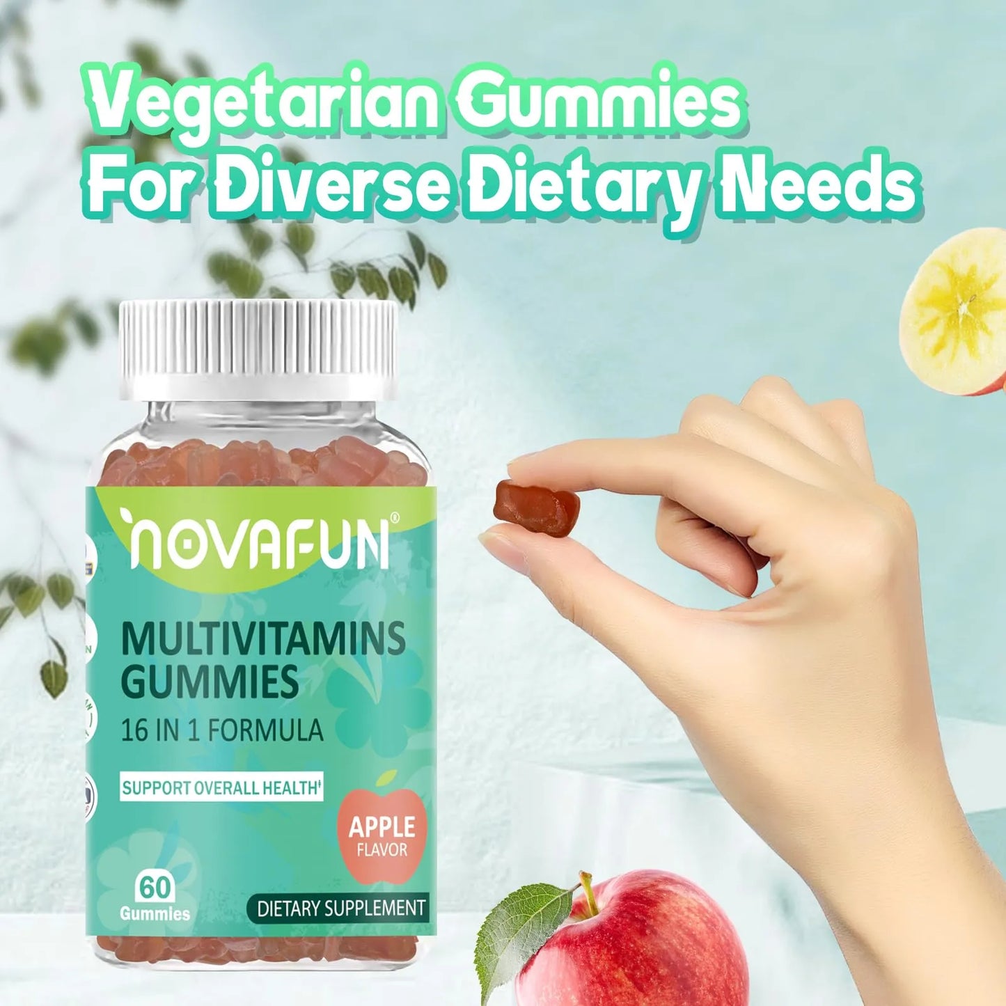 Gomitas Multivitamínicas 16 En 1 Sabor Manzana 60 Unidades Veganas Sin Gluten