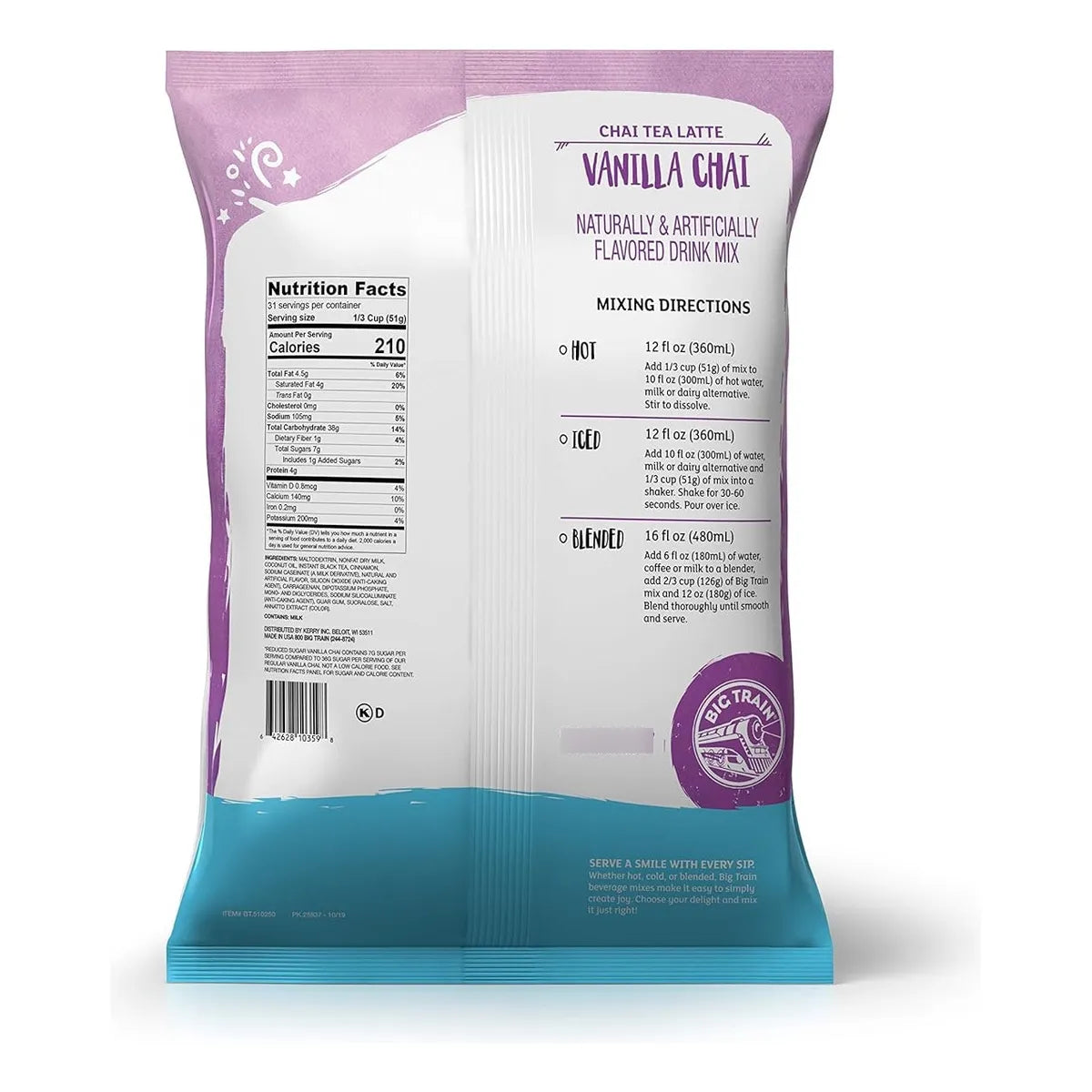 Té Chai Latte Big Train Vainilla 3.5 Lb Mezcla Cremosa Para Bebida Caliente O Fría