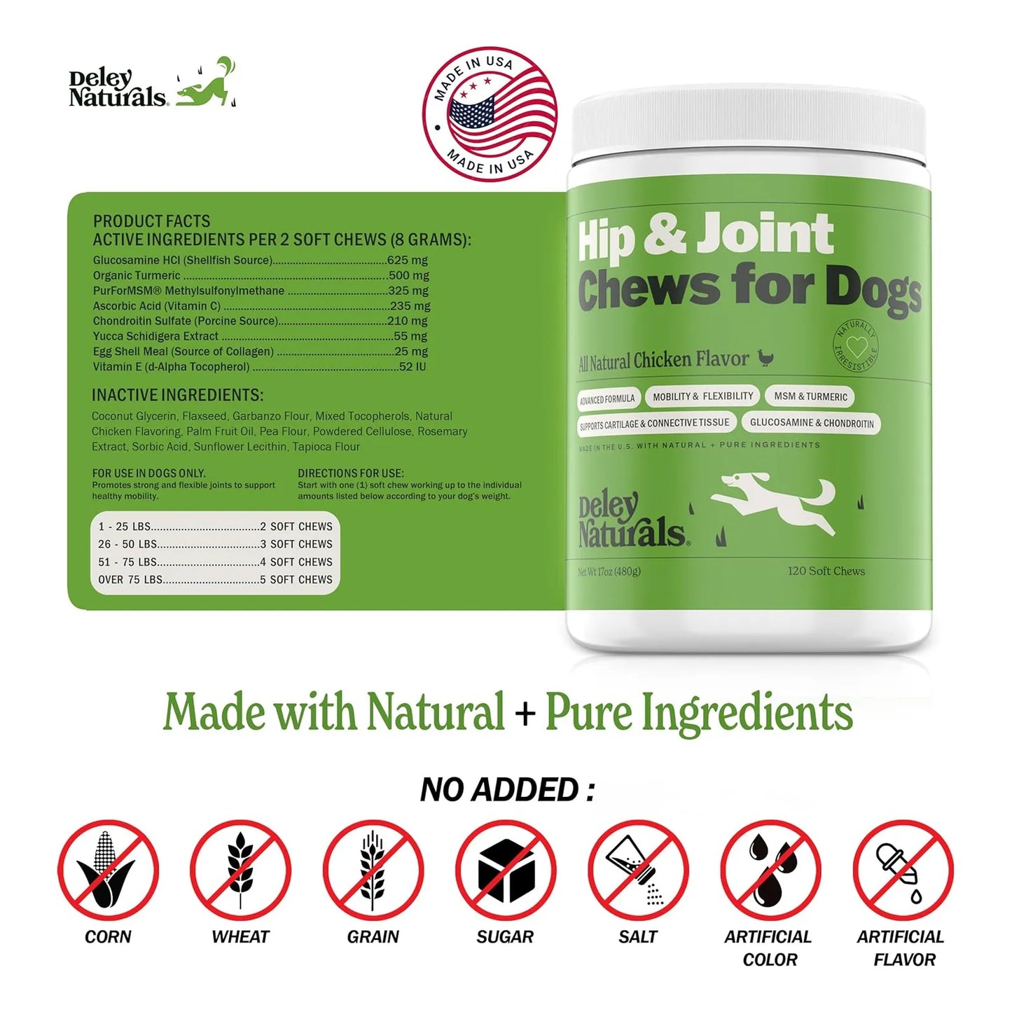 Masticables Suaves Para Perro Apoyo Cadera Articulaciones Alivio Dolor 120 Unidades