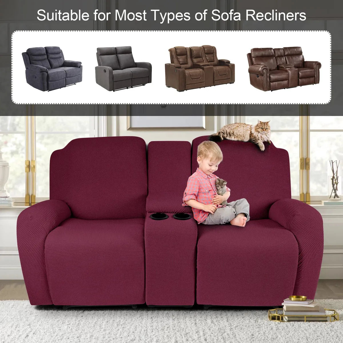 Funda De Sofa Reclinable Consola Central Bolsillo Color Vino Proteccion Y Estilo