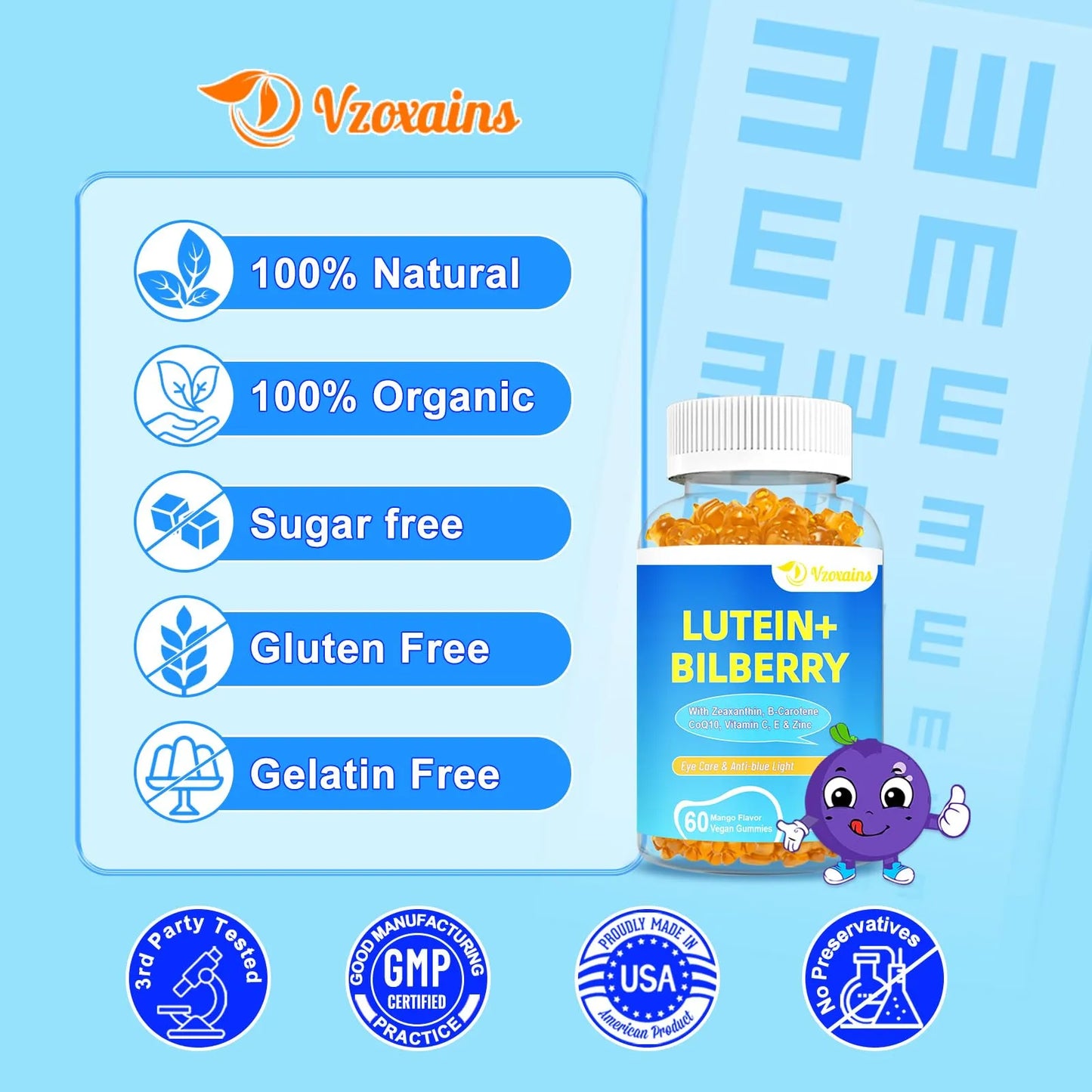 Gomitas De Luteína Y Zeaxantina 20 Mg Con Arándano Y Astaxantina Suplemento Ocular