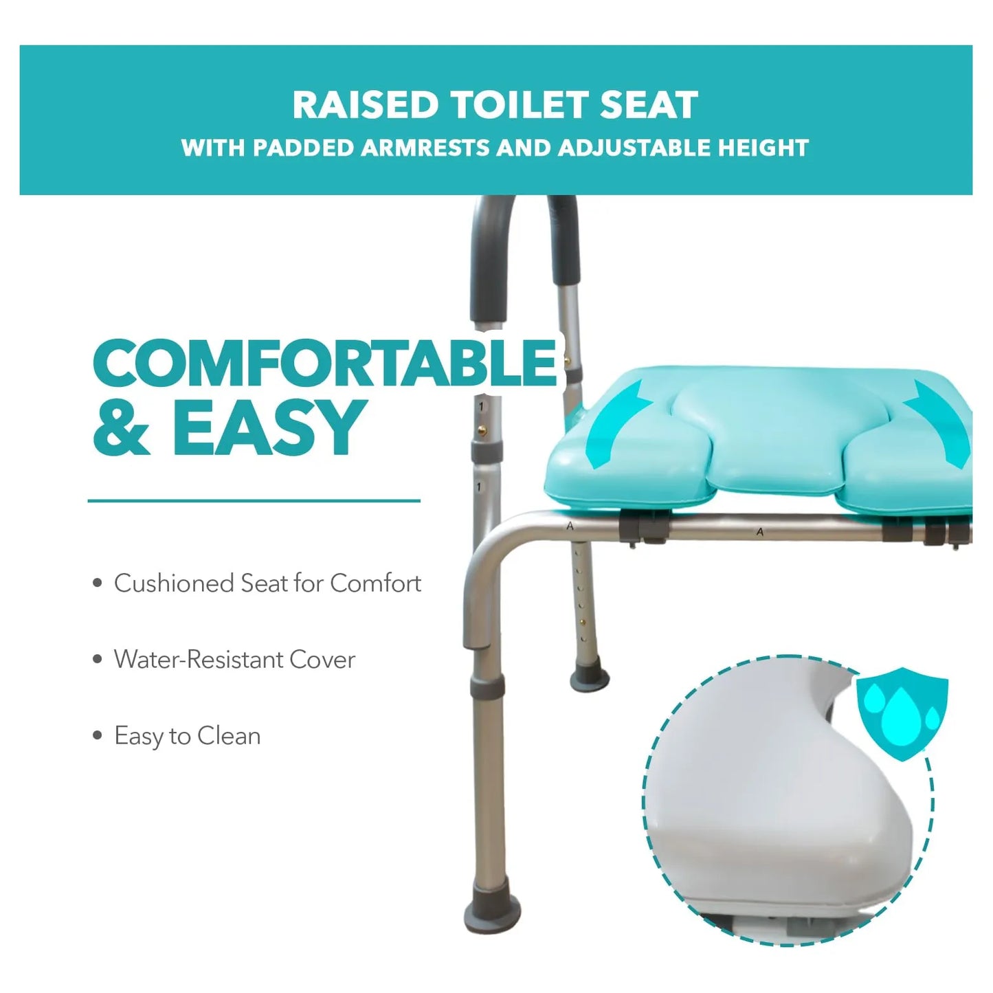 Asiento De Inodoro Elevado Altura Ajustable Con Reposabrazos Seguro Y Comodo