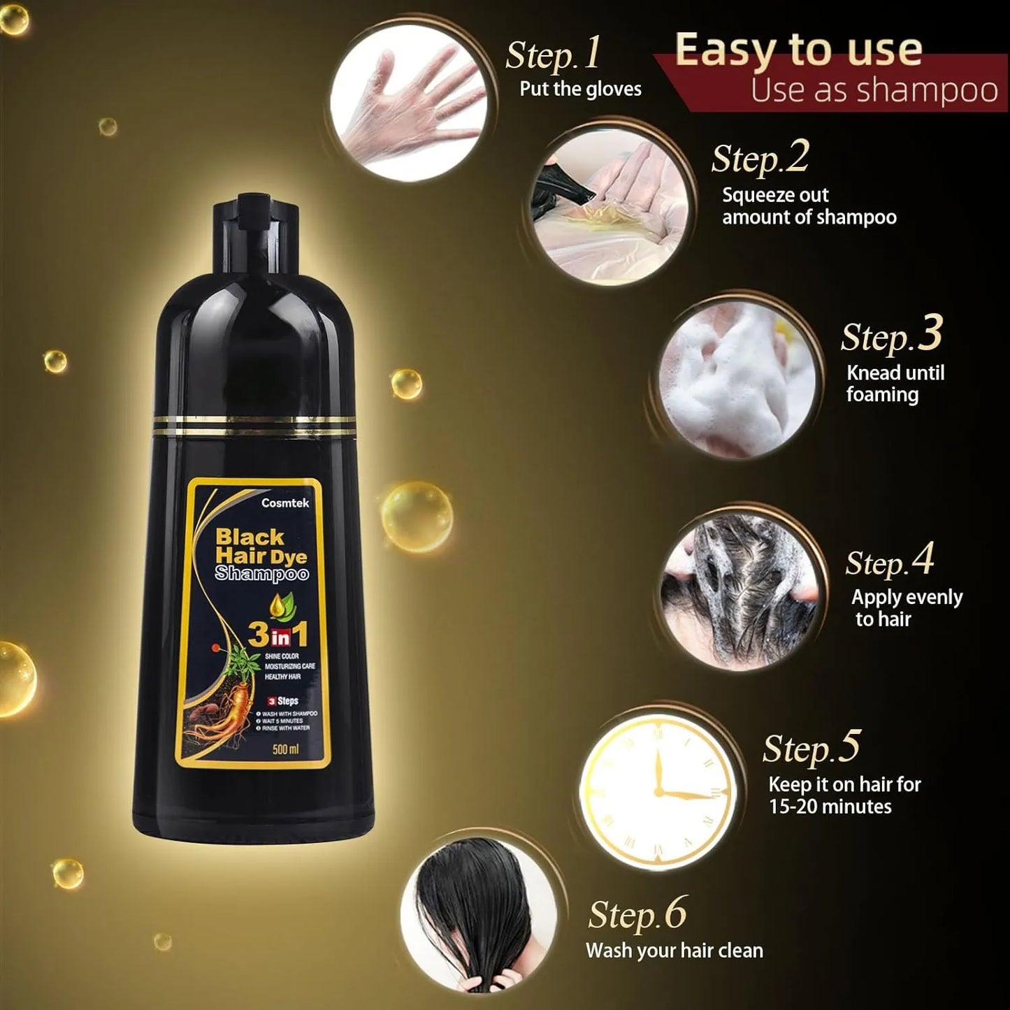 Champú Tinte Negro Semipermanente Cubre Canas Sin Amoníaco Nutrición Intensa